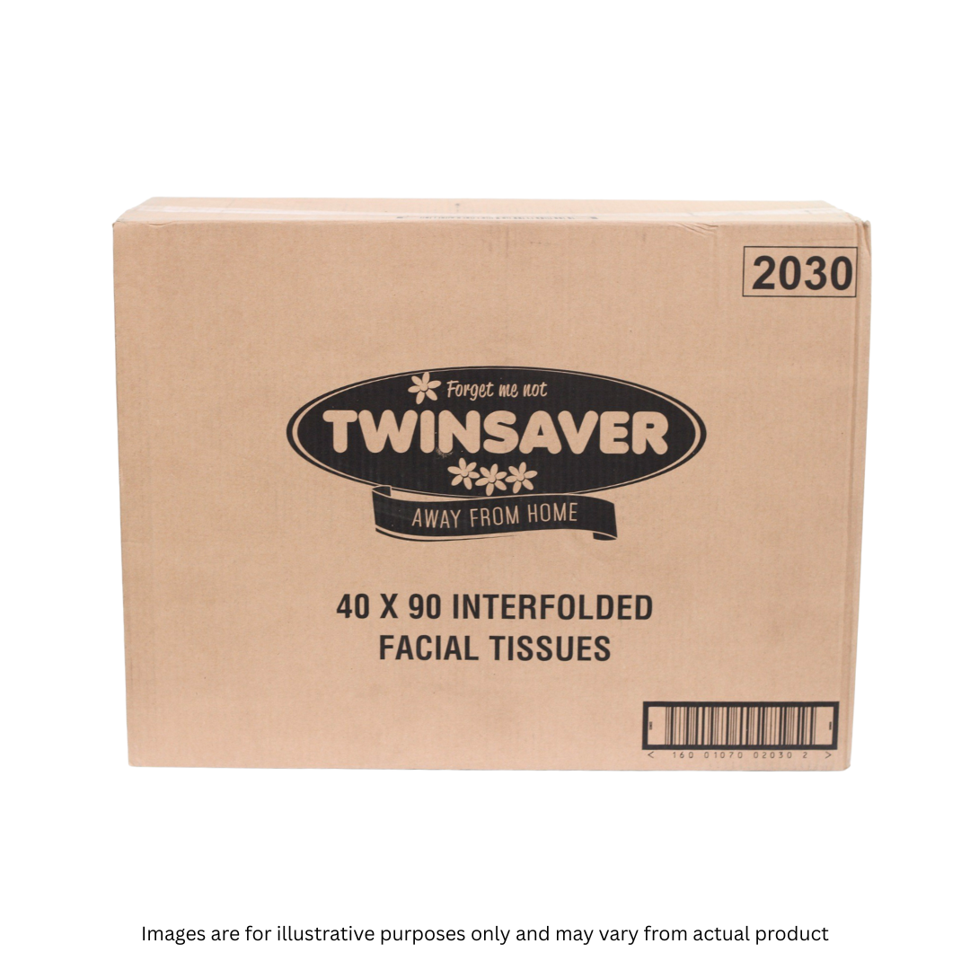 TWINSAVER | 2 PLY FACIAL TISSUE WHITE | 40 BOXES | 90 SHEETS | ITEM CODE: 2030