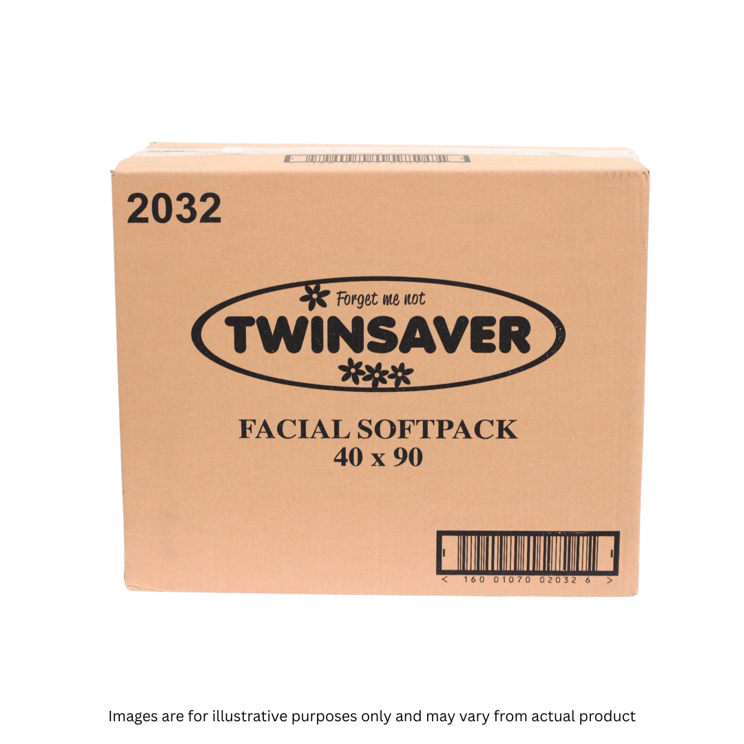 TWINSAVER | 2 PLY FACIAL TISSUE WHITE | 40 SOFT PACKS | 90 SHEETS | ITEM CODE: 2032