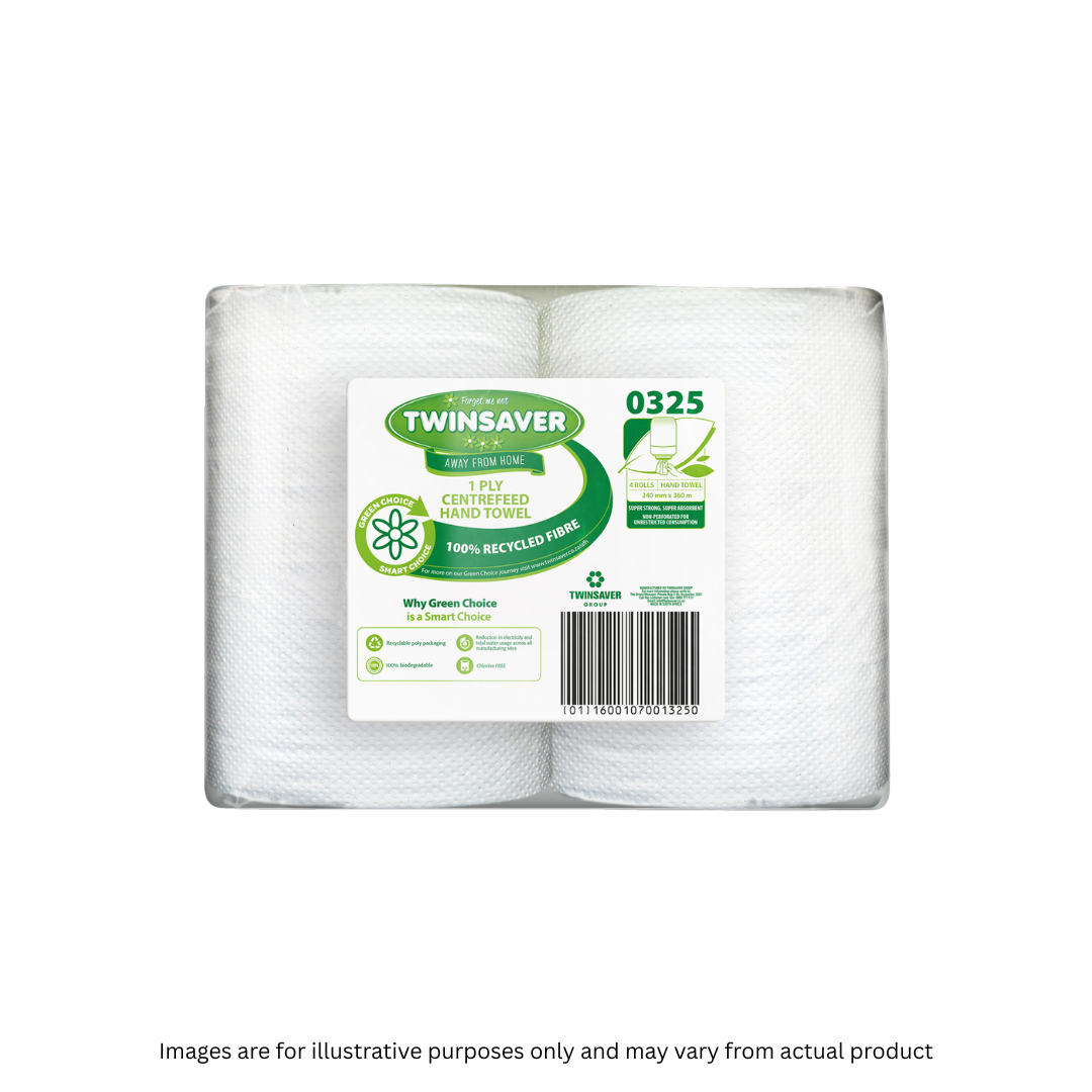 TWINSAVER | 1 PLY STANDARD CENTREFEED HAND TOWEL X 4 ROLLS | ITEM CODE: 325