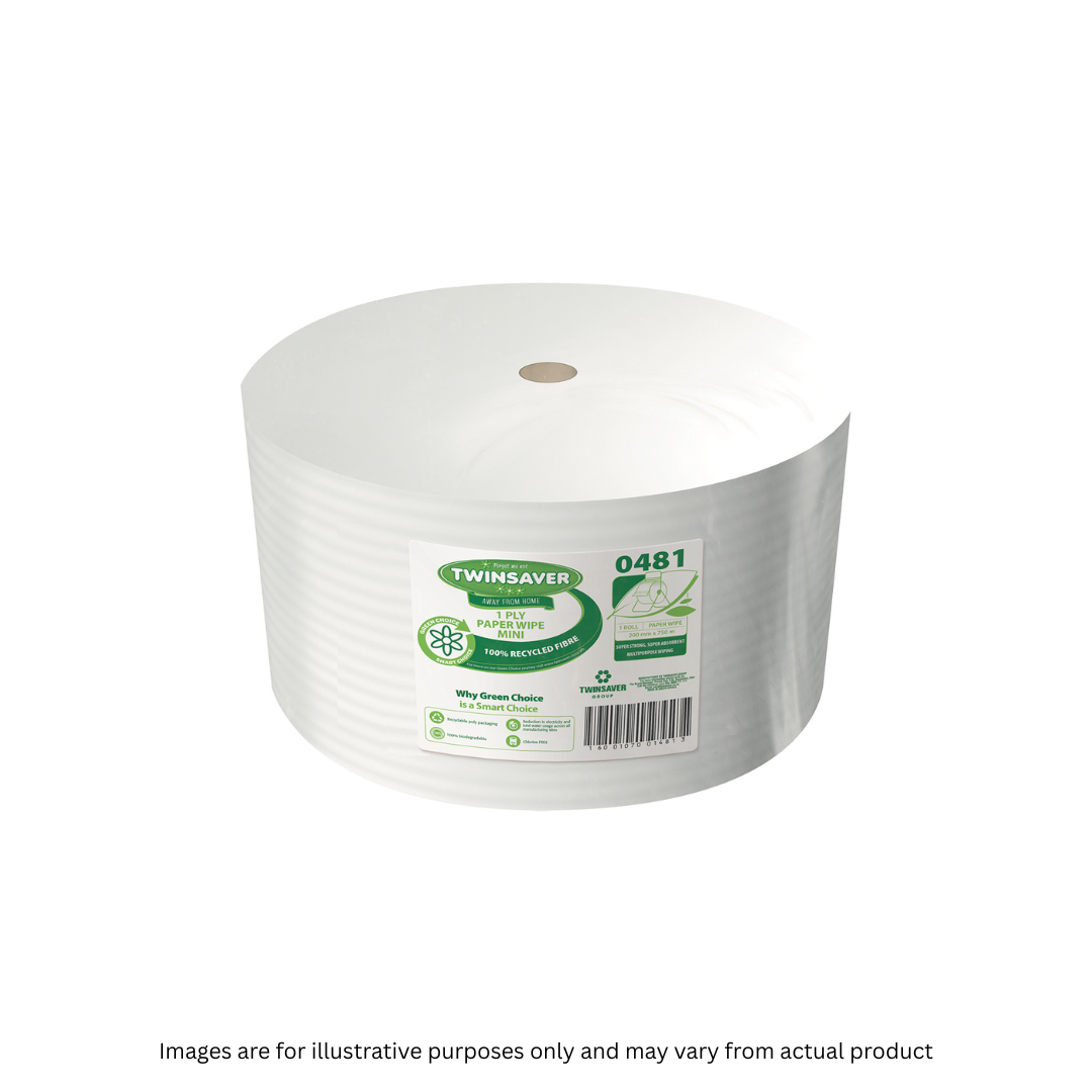 TWINSAVER | 1 PLY WIPER ROLL MINI 200MM X 750M | ITEM CODE: 481