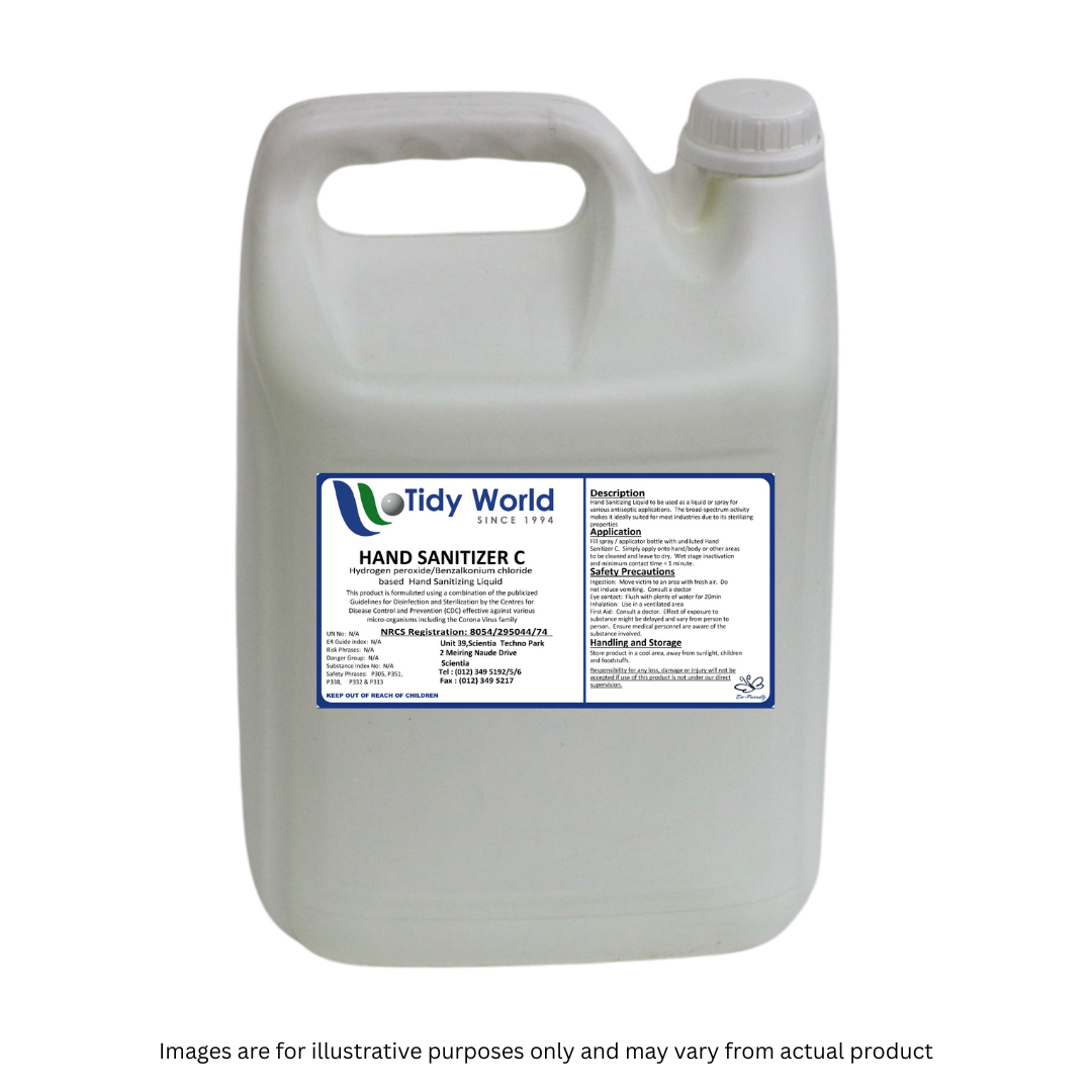 TIDY HAND SANITIZER C | HYDROGEN PEROXIDE BASED HAND SANITIZING LIQUID HYDROGEN-5L