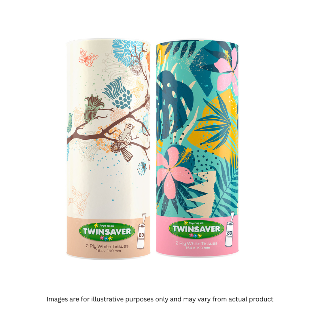 TWINSAVER | 2 PLY DECORATIVE FACIAL TISSUE WHITE | 1 TUBE | 80 SHEETS | ITEM CODE: 2040/1